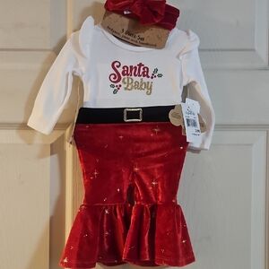 BABY ESSENTIALS SANTA BABY 3 PIECE OUTFIT: NEW WITH TAGS: SIZE 3 MTH
